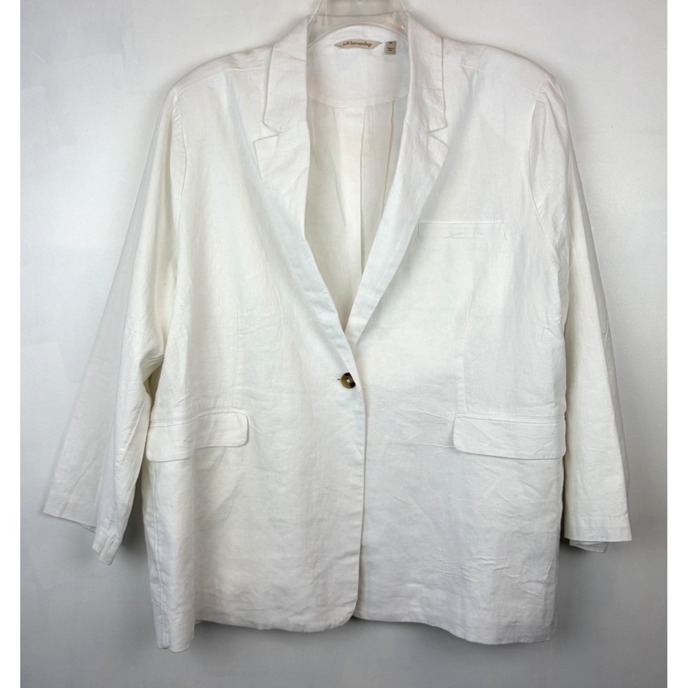 Soft Surroundings Linen Blazer Womens 3X White Jacket Summer Coastal Nautical